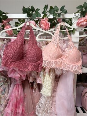 PINK Victoria's Secret Floral Lace Bralettes - Dusty Rose & Blush